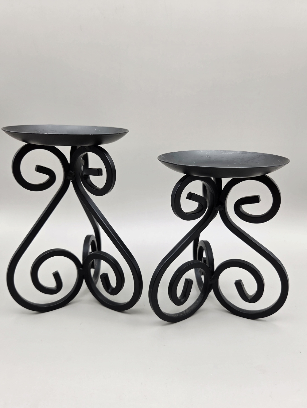 Vintage Black Scroll Metal Candle Holders - Set of 2